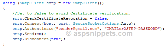 .Net MailKit Error: 5.7.0 Authentication Required