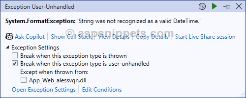 Exception - String was not recognized as a valid DateTime in C# and VB.Net