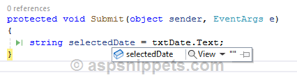 ASP.Net AJAX CalendarExtender - Get selected date from ReadOnly TextBox