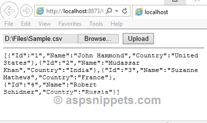 Read Convert CSV File to JSON Array in jQuery using HTML5 File API