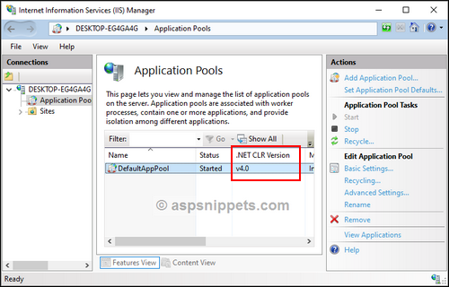 Change .Net Framework of Application Pool in IIS