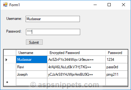 Encrypt and Decrypt Username or Password stored in database in Windows Application using C# and VB.Net