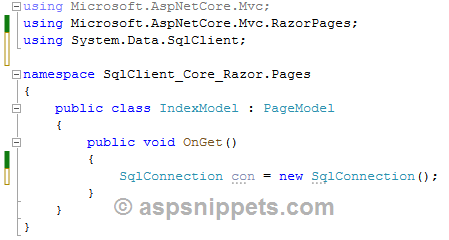 Using System.Data.SqlClient in .Net Core 8.0 Razor Pages