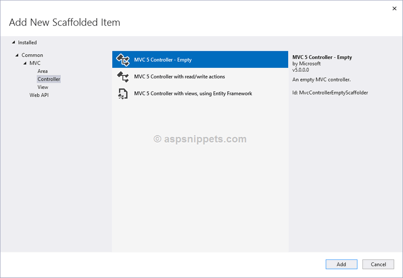 ASP.Net MVC Hello World Tutorial with Sample Program example