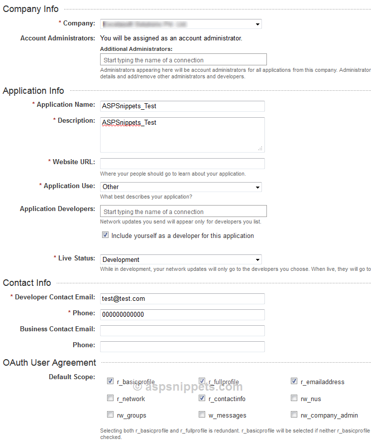 Login with LinkedIn Account and fetch User Profile details like ID, Name, Picture and Email in ASP.Net