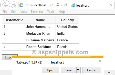 Export (Convert) GridView to PDF using JavaScript and jQuery in ASP.Net