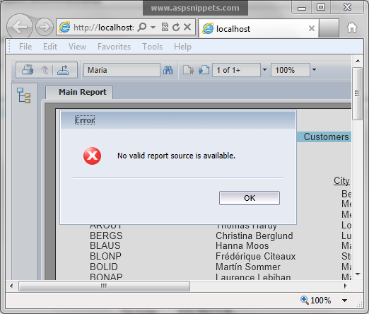 Crystal Reports Error: No valid report source is available