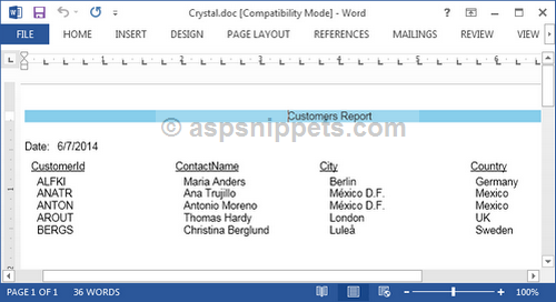 ASP.Net MVC: Export Crystal Report to Word Excel PDF and CSV