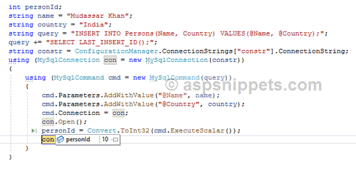 Understanding MySqlCommand ExecuteScalar in C# and VB.Net