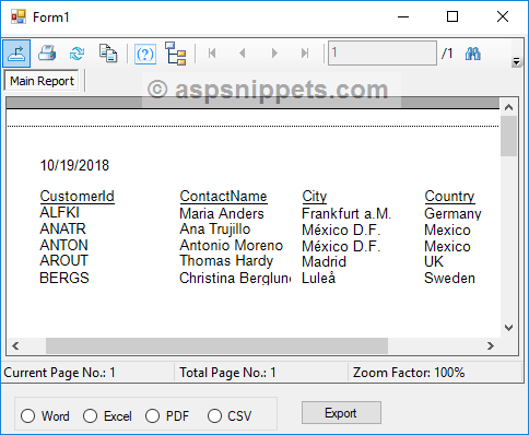 Export Crystal Report to Word Excel PDF and CSV in Windows Application using C# and VB.Net