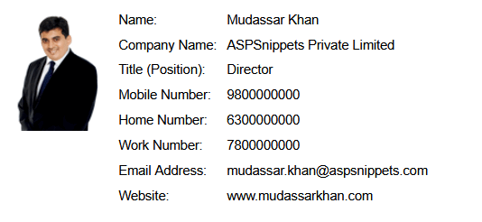 Read and Import vCard (.VCF) file information in ASP.Net