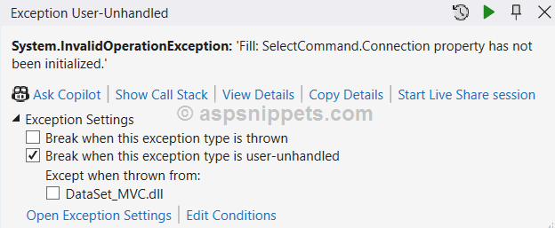 ASP.Net MVC - Connection property has not been initialized