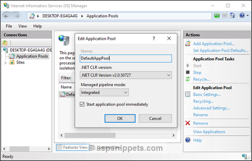 Change .Net Framework of Application Pool in IIS