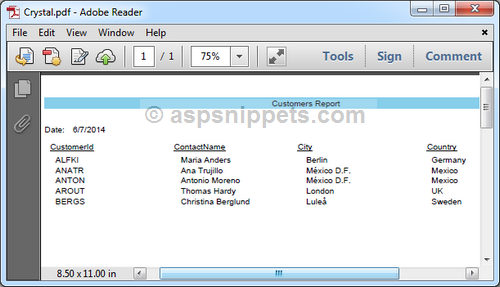 ASP.Net MVC: Export Crystal Report to Word Excel PDF and CSV