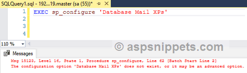 The configuration option 'Database Mail XPs' does not exist, or it may be an advanced option