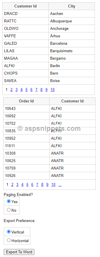 Export Multiple GridViews to Word Document in ASP.Net