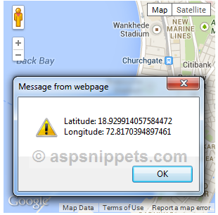 Get Latitude and Longitude (Location Coordinates) using Google Maps OnClick event