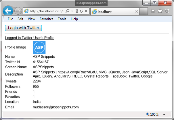 Login with Twitter in ASP.Net using Twitter Button