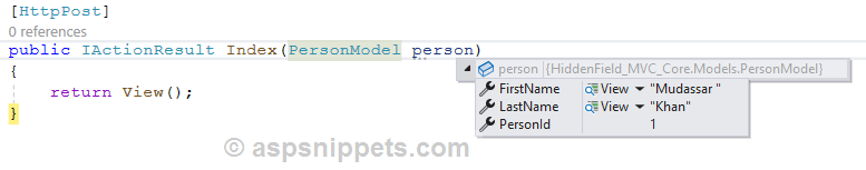 ASP.Net Core MVC: Hidden Field example