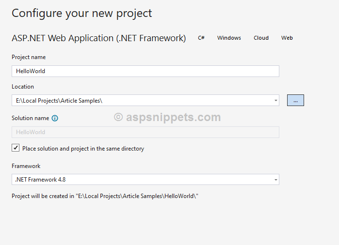 ASP.Net MVC Hello World Tutorial with Sample Program example