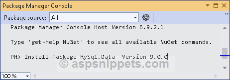 Install MySql.Data library using Nuget
