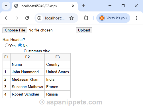Import data from Excel to GridView in ASP.Net