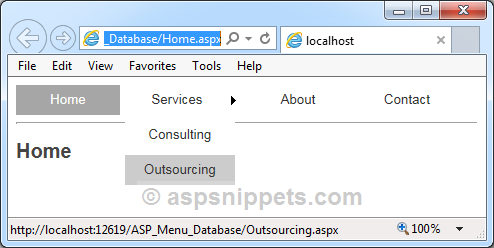 Database driven ASP.Net Menu control: Populating Menu items from the Database in ASP.Net using C# and VB.Net
