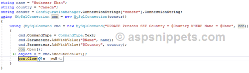 Understanding MySqlCommand ExecuteScalar in C# and VB.Net