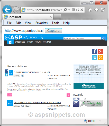 Capture Screenshot (Snapshot) Image of Website (Web Page) in ASP.Net using C# and VB.Net