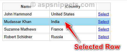 Highlight Gridview selected row in ASP.Net