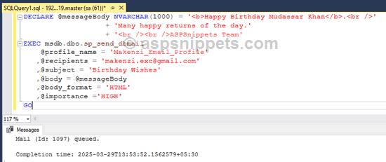 Send email with body format text in SQL Server