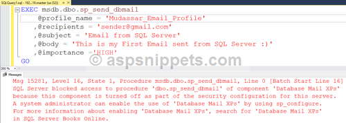 Configure SQL Server for sending emails
