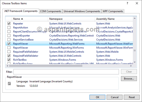 Add ReportViewer control to Visual Studio 2022 Toolbox
