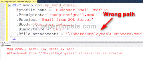 sp_send_dbmail error while attaching Network file in SQL Server