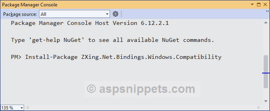 Install ZXing.Net.Bindings.Windows.Compatibility library using Nuget