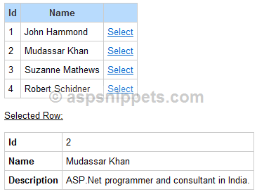 ASP.Net GridView DetailsView Master Detail Example: Display selected GridView Row in DetailsView in ASP.Net