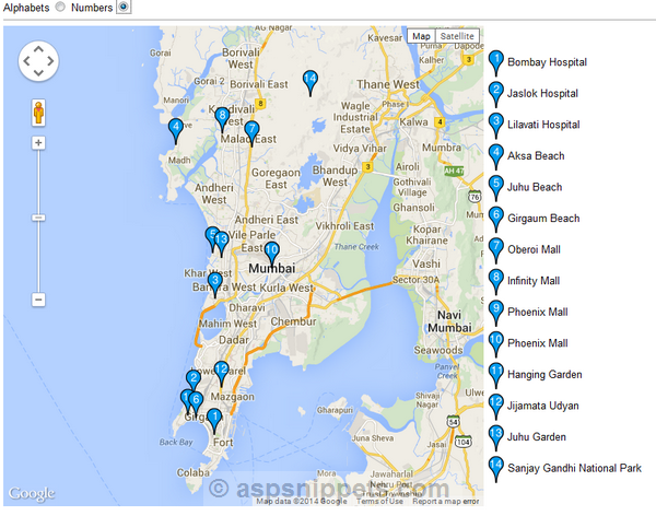 Display Alphabets (Letters) or Numbers in markers of Google Maps V3