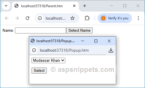 Pass value from child popup window to parent page window using JavaScript