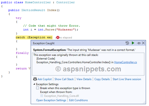 Exception Handling in ASP.Net Core