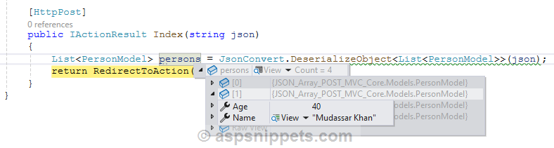 ASP.Net Core: POST JSON Array to Controller without AJAX