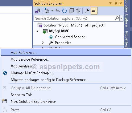 Download, install and reference MySQL Connector in ASP.Net MVC