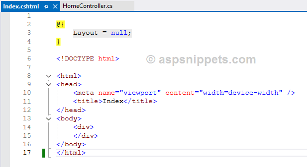 ASP.Net MVC Hello World Tutorial with Sample Program example