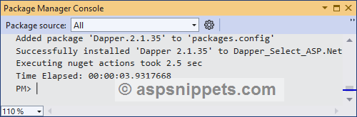 Install Dapper from Nuget in Visual Studio