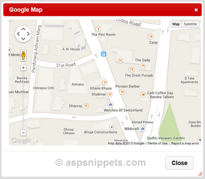 Display Google Maps inside jQuery Dialog Modal Popup Window