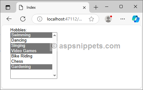 ASP.Net Core: Set ListBox selected value from Database