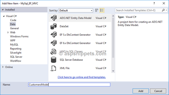 Connect and Configure Entity Framework to MySQL database in ASP.Net MVC