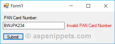 PAN Card Number validation in Windows Forms Application using C# and VB.Net