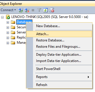 从SQL Server Management Studio对象资源管理器附加Microsoft的示例Northwind数据库