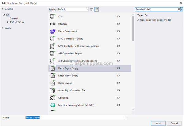 Net Core 10: ASP.Net Razor Pages Hello World Tutorial