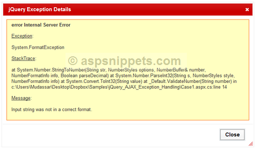 Catching, Handling and displaying Exceptions and Errors when using jQuery AJAX and WebMethod in ASP.Net